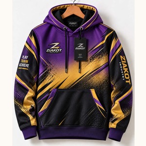 Sudadera con Capucha Deportiva Morada y Dorada, Cosida a Medida, de la Industria Ziakot, Venta al Por Mayor Directa - Product Image 2