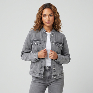 Fashion Style Button Up Stand Collar Denim Jackets Ladies High Quality Long Sleeve Denim Jacket Women Outwear Denim Jackets - Product Image 4