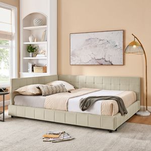 Letto Queen Size Imbottito con Schienale e Braccioli Confortevoli, Divano Letto Queen Size per Camera da Letto e Soggiorno - Product Image 3