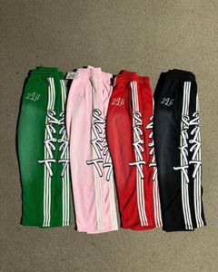 Breathable Custom Logo Distressed Zip Hoodie Pants Faded Tracksuit Pink Puff Printed Rhinestone Embroidery <b>Hip</b> Hop Style Winter - Product Image 4