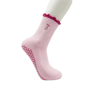 Chaussettes de sport antidérapantes pour femme avec logo personnalisé, pour Pilates, avec bordure brodée, tricotées, taille adulte, automne - Product Image 1