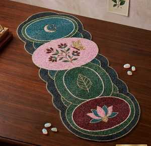 Camino de Mesa Tejido a Rayas de Poliéster/Algodón con Borde Festoneado, Decoración de Mariposas y Flores para el Hogar y Hoteles MOHD BAHID - Product Image 3