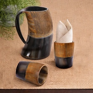 Natural Handmade American Style Drinking Horn Mug Love Carved Buffalo Horn <b>Beer</b> Tankard Handle F S INTERNATIONAL - Product Image 6