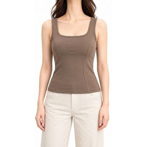 Camisetas sin mangas de algodón y elastano de alta calidad, color marrón caqui, con tirantes anchos, suaves, transpirables, no transparentes, con cuello cuadrado, estilo casual. - Product Image 2