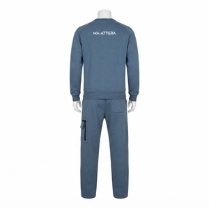 Conjunto de Sudadera Azul para Hombre, Pantalones Deportivos Cargo, Cuello Redondo, Bolsillos Utilitarios, Traje Deportivo de Dos Piezas, Ropa Casual Urbana - Product Image 4