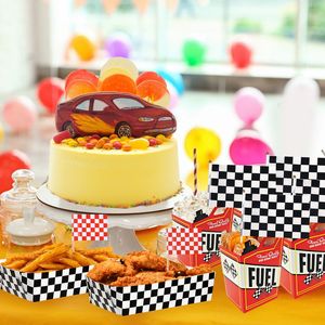 48 plateaux jetables en papier à carreaux noir et blanc pour fête de course, pour popcorn, nachos, snacks, hot-dogs, décorations de fête - Product Image 4