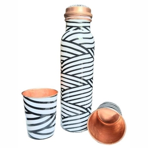 Pure Copper <b>Water</b> Bottle Set Printed Design 1L Bottle with 2 <b>Glasses</b> Leakproof Ayurvedic Health Eco Friendly Drinkware Bottle - Product Image 1