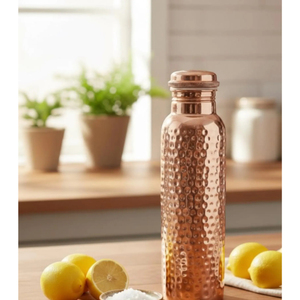 Pure Copper Water Bottle with Round Lid Hammered Copper Drinking Bottle for Daily Use Ayurvedic Copper Water Bottle for Wellness - Product Image 2