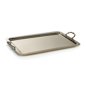Plateau de service rectangulaire en métal avec poignées, finition polie, couleur unie, pour la décoration de table et les centres de table, design antique, plateau alimentaire - Product Image 6