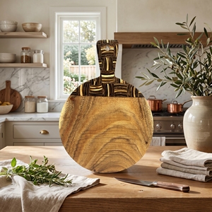 Planche à découper en bois de Suar de qualité alimentaire avec incrustation de coquille de noix de coco, motif Catur moyen brun clair et blanc, pour cuisine et maison - Product Image 4