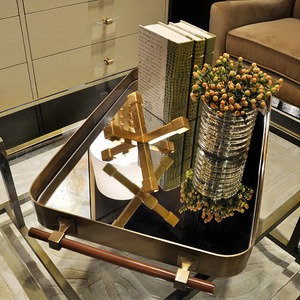 Rectangular <b>Mirrored</b> <b>Tray</b> With Bamboo Handles Gold Plated Metal Modern Design Single Tier Table Storage <b>Tray</b> - Product Image 6