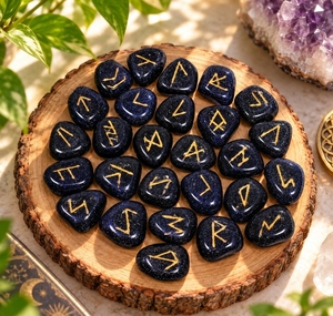 Ensemble de runes en pierre d'or bleue, runes en pierres précieuses scintillantes, runes de sorcellerie, ensemble de runes occultes, ensemble de runes ésothériques, ensembles de runes en gros - Product Image 3