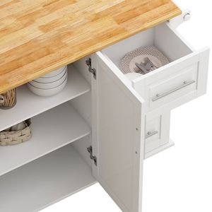 Carrello da Cucina Bianco da 110 cm con 2 Armadietti, 3 Cassetti, Portaspezie e Portasciugamani - Product Image 5