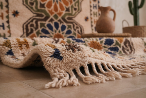 Alfombra de Lana Marroquí Anudada a Mano, Medallón Geométrico Andaluz, Kilim Bereber, Alfombra de Lujo para Decoración del Hogar - Product Image 4