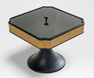 Support à gâteau carré en bois LMB avec couvercle en verre et panneau latéral tressé, idéal pour les mariages et événements, fabriqué à l'Uttar Pradesh - Product Image 3