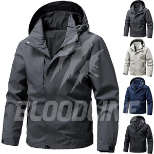 Veste imperméable à capuche noire pour homme, manches longues, polyester, vêtements d'hiver, logo imprimé sur le devant - Product Image 5
