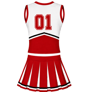 Ensemble d'uniforme de cheerleading rouge, haut sans manches à col en V, jupe plissée, tenue de danse pour équipe sportive, entraînement, compétition, performance - Product Image 2