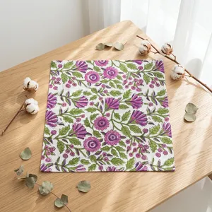 Tissu en coton 100% léger imprimé de feuilles vertes botaniques pour robes ethniques homme et femme, imprimé floral violet lavande - Product Image 6