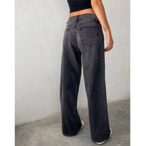 Jean droit taille mi-haute délavé à l'acide de haute qualité, style décontracté, tissé, écologique, pour femme, streetwear, printemps - Product Image 3