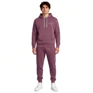 Unisex Purple Hooded Streetwear Tracksuit Set Solid Color Casual Full Sleeve Cotton Sweatshirt Pants Front Logo Regular Fit - Product Image 1