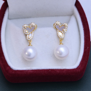 Freshwater 10-11mm White Round Strong <b>Light</b> Slight Flaw Pearls S925 Silver <b>Dragon</b> Model Earrings - Product Image 1