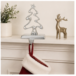 Modern Silver Metal Christmas Tree <b>Stocking</b> <b>Holder</b> Heavy Duty Weighted Hanger For Fireplace Mantel Decoration Elegant Polished - Product Image 2