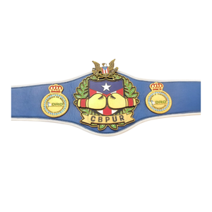 CBPUR <b>Boxing</b> Championship Belt Blue Leather Design with Golden <b>Boxing</b> Gloves and Puerto Rico Crest - Product Image 1