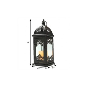 Support de bougie en fer avec découpes florales, noir, 15 pouces, fait main et écologique, durable pour les activités religieuses, utilisation intérieure/extérieure - Product Image 1