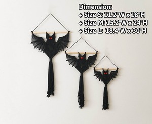 Black Bat Shape Macrame Wall Hanging Suitable For Halloween Party <b>Decor</b> Gothic Style Handmade Wall Art Wholesale From India - Product Image 4