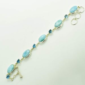 Nouveauté : Bracelet en argent sterling 925 avec larimar et topaze bleue, serti de maillons, classique, pour femme, à porter au quotidien, bijoux fins - Product Image 2