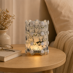 Lámpara de Mesa CALA DIY PP con Estampado de Gato Personalizado, Pantalla Desmontable de Fácil Encaje y Base de Luz LED de Madera para Regalos de Recuerdo - Product Image 1