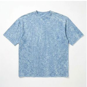 Camiseta de Manga Corta para Hombre, Talla Grande, Tie-Dye, Cuello Redondo, Informal, 100% Algodón, Color Azul Sólido, Protección UV, Secado Rápido, Transpirable - Product Image 1