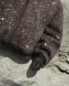 Sudadera con capucha de moda de gran gramaje con cremallera, 100% algodón, con diseño de pedrería grande, estilo oversize, streetwear personalizado para invierno - Product Image 5