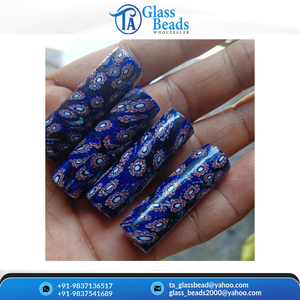 ลูกปัดแก้วมิลเลฟิออรีสีน้ำเงินทำมือ ลายดอกไม้ทรงหลอดยาว สไตล์มูราโน่ สำหรับทำสร้อยข้อมือ สร้อยคอ ขายส่ง - Product Image 2
