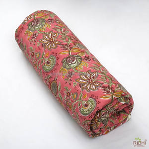 Thulian Rose Fougère Vert Toscan Jaune Indien Floral Main Bloc Imprimé 100% Pur Coton Tissu Tissu Par La Cour - Product Image 3