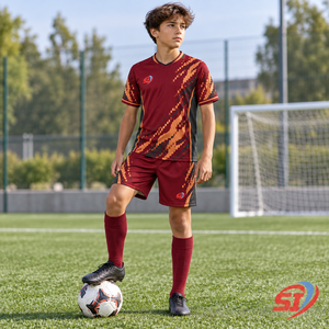 Conjunto de Uniforme de Fútbol para Academia de Fútbol Juvenil, Jersey Pixel Flame y Pantalones Cortos, Sublimado Personalizado, Secado Rápido, Cuello en V, Cintura Elástica - Product Image 3