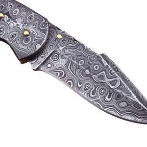 Couteau de chasse à lame fixe en acier Damas fait main avec manche en bois et étui en cuir pour le camping en plein air, la survie et les usages multiples - Product Image 2
