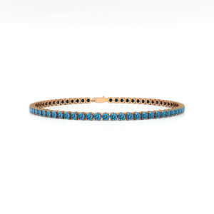 14k <b>Solid</b> <b>Gold</b> Round Brilliant Cut Pave London Blue Topaz Gemstone Tennis Bracelets Fine Jewelry Unisex Handmade Bracelets Gift - Product Image 2