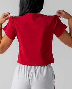 Camiseta Corta de Mujer, Manga Corta, Cuello Redondo, Algodón Jersey, Informal, para Primavera/Verano, Color Sólido - Product Image 4