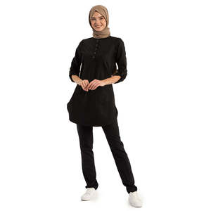 Conjunto de Uniforme Médico de Mezclilla con Hiyab Modesto, Manga Larga, Uniforme de Enfermera Musulmana con Bolsillos - Product Image 1