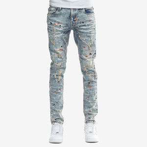 Jeans empilés personnalisés pour hommes avec broderie de logo intérieur, design baggy, pantalon pour hommes avec logo - Product Image 1