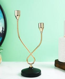 Modern Dual Arm <b>Candlestick</b> Holder with Gold Finish and <b>Black</b> Base for Home Decoration - Product Image 4
