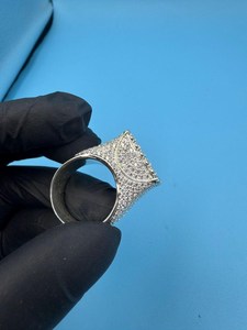 Bague personnalisée en moissanite taille ronde avec pavé carré, en argent 925 original, bijoux pour homme style Iced Out, pour fête, cadeau, amis - Product Image 2