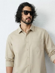 Camisa de Manga Larga para Hombre Enovate, Color Sólido, Verano, Informal, Tejido de Lino, Transpirable, Beige Claro - Product Image 2