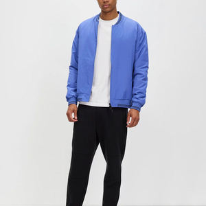 Blouson bomber bleu pour homme, col montant, manches longues, fermeture éclair, coupe classique, couleur unie, polyester, toutes saisons - Product Image 1