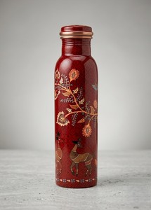 Botella de Agua de Cobre con Diseño de Plumas, Botella de Cobre Puro para Beber, Frasco de Cobre Hecho a Mano con Estampado, Botella de Cobre de Lujo con Arte Floral - Product Image 6