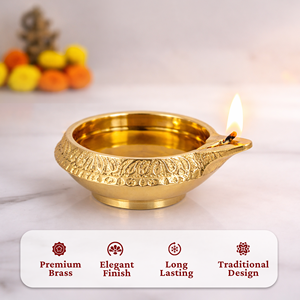 Traditional Brass Diya <b>Oil</b> <b>Lamp</b> Round Engraved Design for Diwali Puja Home Temple Decor Akhand Jyoti Tabletop Use - Product Image 3
