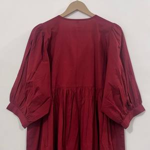 Vestido Midi Informal de Algodón para Mujer con Mangas Abullonadas, Cintura Imperio, Estilo Babydoll, Vestido de Verano, 100% Algodón, Corte Holgado, Cuello en V, Túnica - Product Image 5