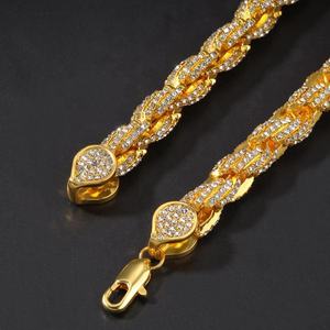 Iced Out Gold Plated Link <b>Chain</b> Necklace With Crystal Rhinestones Men's Hip Hop Jewelry 22K Finish Channel Setting Everyday Wear - Product Image 3