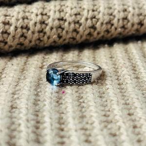 Blue Topaz <b>Solitaire</b> Brass <b>Ring</b> Oxidized <b>Silver</b> Plated Boho Halo Gemstone Womens Wholesale <b>Ring</b> - Product Image 5